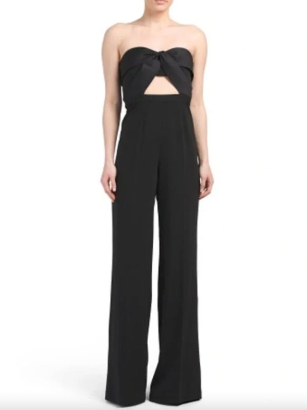 $440 Jay Godfrey Black Strapless Twist Front Cut-out Bow Wide Jumpsuit size 2